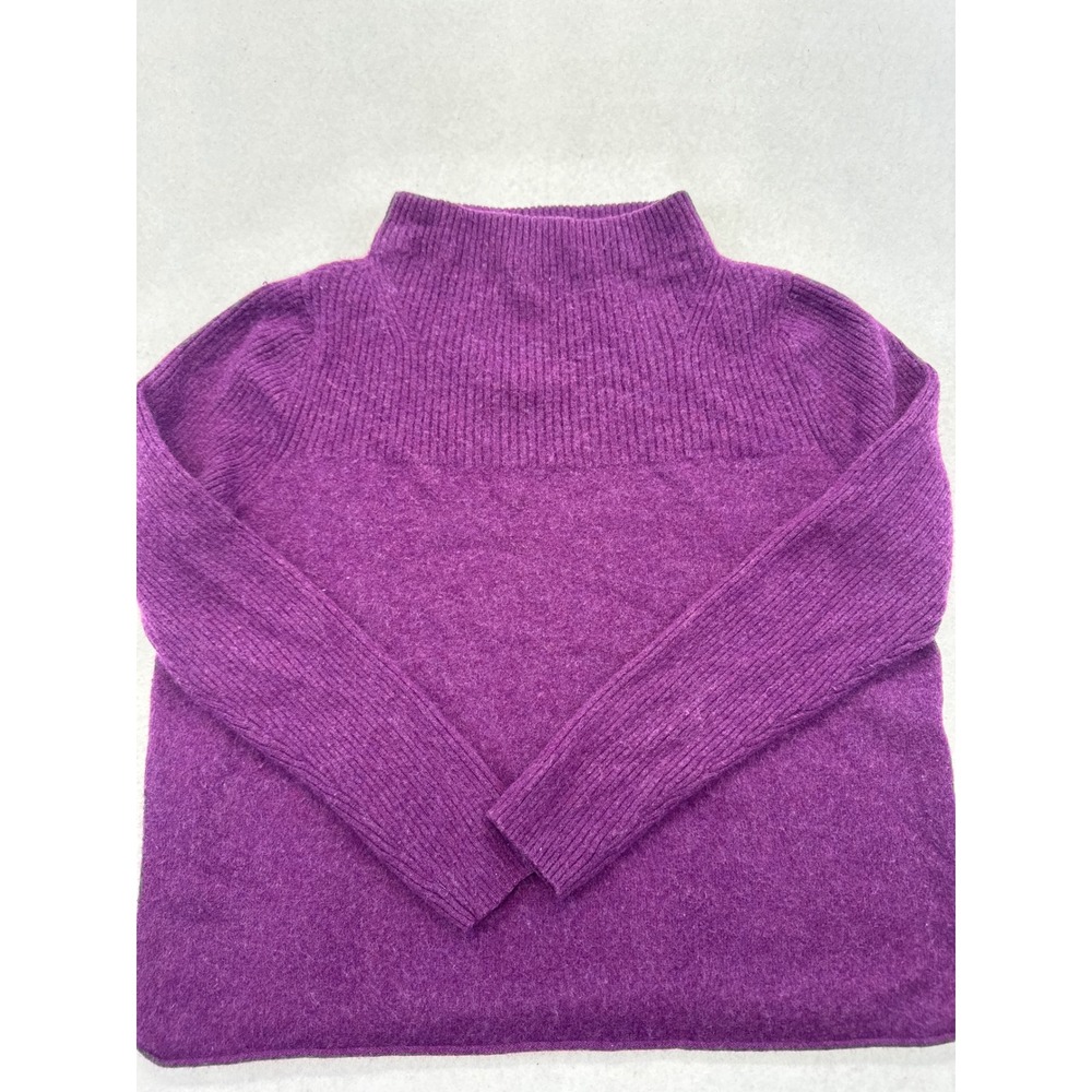 Sundance Purple Cashmere Mock Neck Ribbed Yoke Pullover Sweater Women Medium